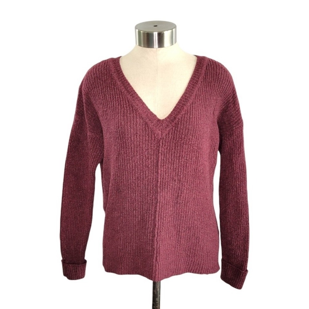 Hippie Rose Women's Size XS Chenille Cozy Soft V-neck Pullover Sweater Wine Red